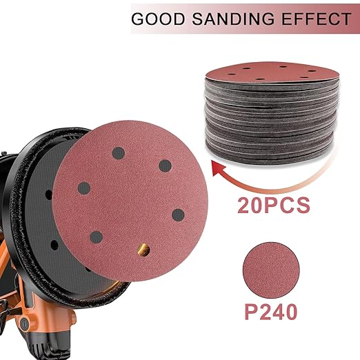 20 Pack 9 Inch 6 Hole 240 Grit Hook-and-Loop Sanding Discs - Aluminum Oxide Sander Disc Grinding Abrasive Sandpaper for ‎9" Powe Drywall Sander.