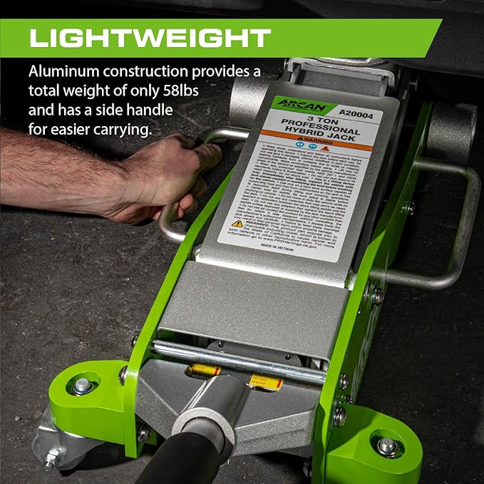 ARCAN Tools 3 Ton (6,000 lbs.) Hybrid Heavy Duty Aluminum and Steel Low Profile Floor Jack with Dual Pistons Reinforced Lifting Arm (A20001)