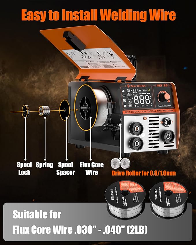 MIG Welder 135A 110V Flux Core Welding Machine IGBT Inverter Welder Single Voltage Gasless MIG Welding Machine