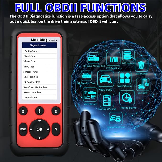 Autel OBD2 Scanner MaxiDiag MD808 Pro, All System Diagnostic Scan Tool, Upgraded of MaxiCheck Pro/ MD808/ MD806 Pro/ MD802, 7 Reset Service Oil/EPB/SAS/BMS/Throttle, Auto Scan, Lifetime Free Update