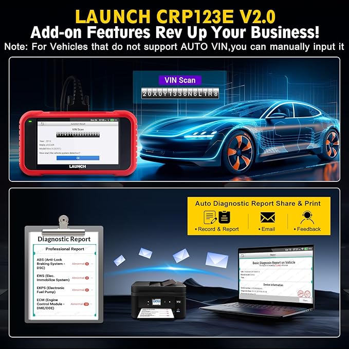 LAUNCH CRP123E V2.0 OBD2 Diagnostic Scan Tool, Engine ABS SRS Transmission Car Scanner Code Reader, Oil/EPB/DPF/SAS/BAS/BMS Reset Throttle Relearn, Lifetime Fr-ee Update, (Upgraded CRP123)
