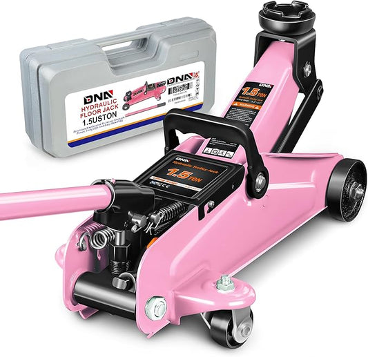 DNA MOTORING Low Profile Hydraulic Trolley Service/Floor Jack, 1.5 Ton (3000 lbs) Capacity, Lifting Range 5.3"-12", Pink, TOOLS-00327-PK