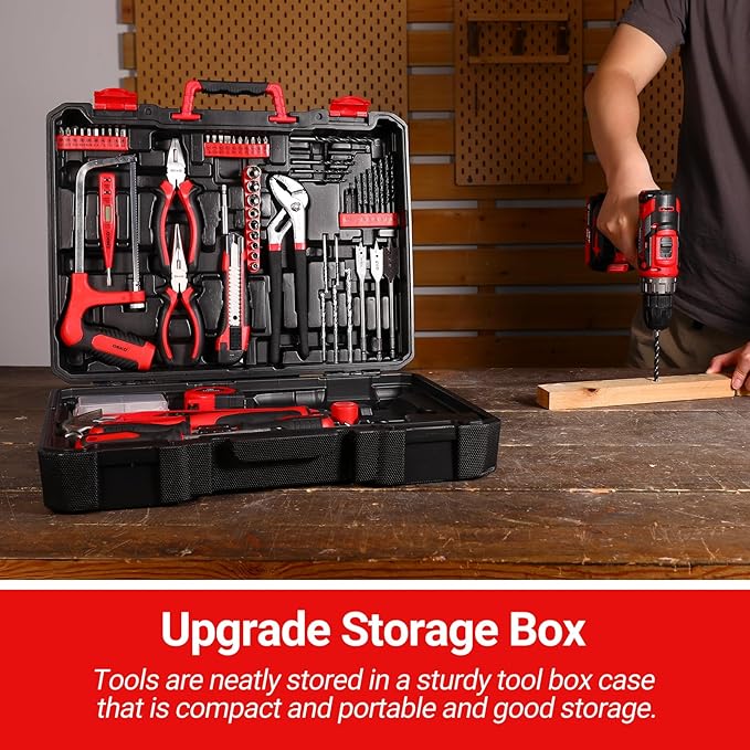 Cordless Drill Tool Kit Set：DEKOPRO 20V Power Drill Tool Box with Battery Electric Drill Driver for Men Home Hand Repair Basic Toolbox Tools Sets Drills Case (Red)