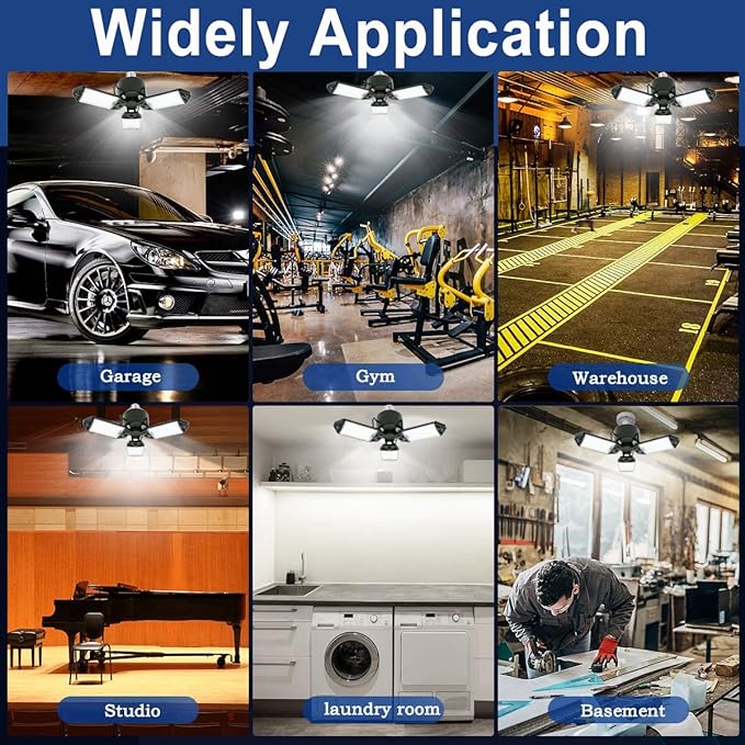 2Pack 80W LED Garage Light, 8000 Lumen Ceiling Lights with 3 Adjustable Panels, 6500K Daylight Light Bulb Fixture LED Lights for Garage, E26/E27 LED Shop Lights, Attic Workshop LED Bay Light