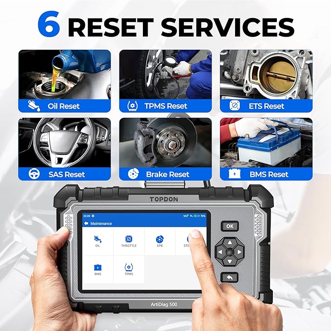 OBD2 Scanner TOPDON AD500 Oil/SAS/Throttle/TPMS/BMS/EPB Reset Engine/ABS/SRS/Transmission, Diagnostic Scan Tool, AutoVIN, Car Check Engine Code Reader with Battery Test, Lifetime Wi-Fi Free Update