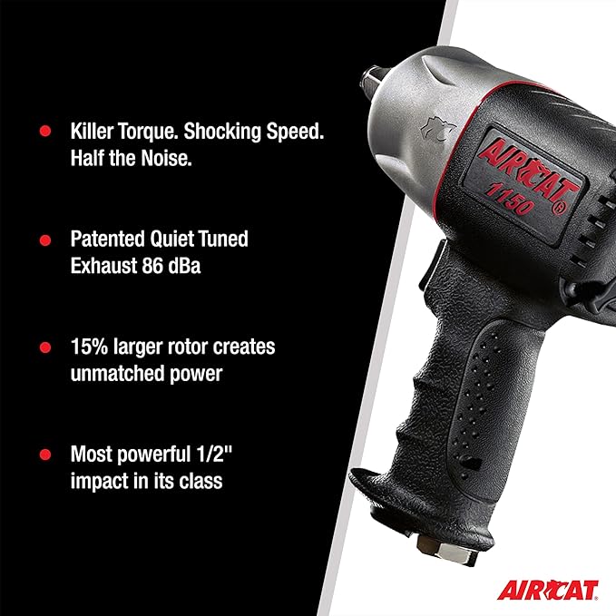 AIRCAT Pneumatic Tools 1150 1/2-Inch Composite Impact Wrench : Compact & Low Weight Power Tool : Impact Tool for Automotive Repairs & Maintenance
