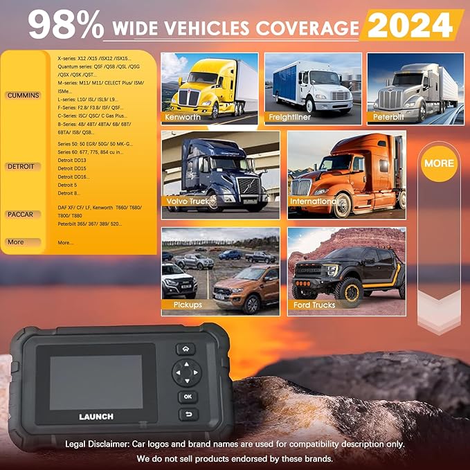 LAUNCH CRP129 HD Heavy Duty Truck Scanner with DPF Regen Injector Cutoff, Full System Diesel Diagnostic Scan Tool for Cummins Caterpillar Pickup Tractor & More Commercial Vehicle Semi-Trucks