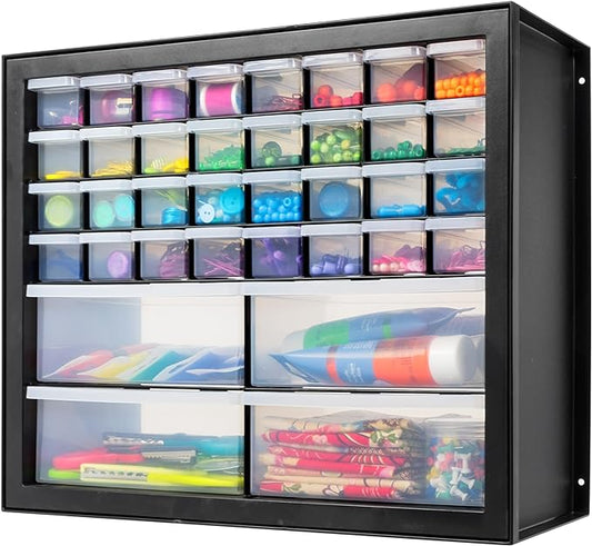 IRIS USA Screw Organizer, Hardware Storage Organizer, 36 Drawer Parts Cabinet, Plastic Drawer Storage for Hardware Crafts, Small Parts, Nuts and Bolts, Tool Storage, Scrapbook Art Hobby - Black