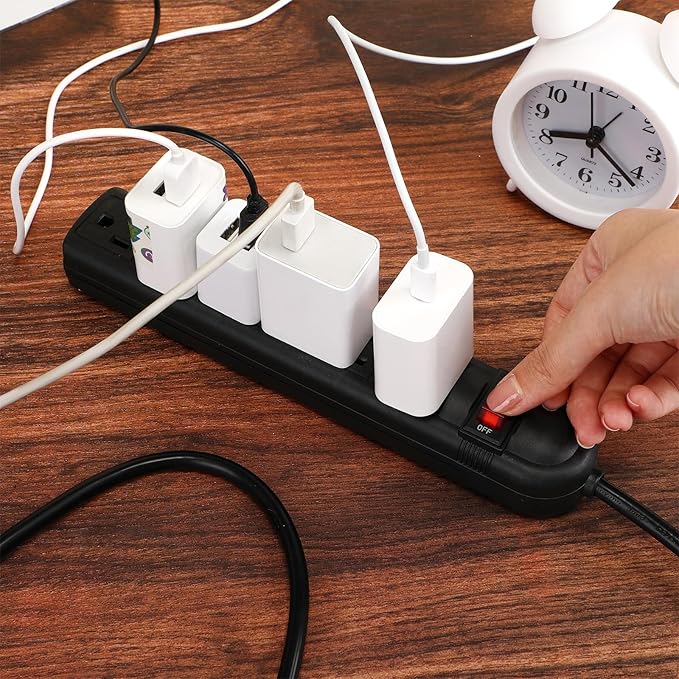 Hoteam 10 Pcs Power Strip Bulk 6 Outlet Surge Protector Power Cord Electrical Extension Cord with Switch Low Profile Plug Flat for Home Office(4 ft,Black)