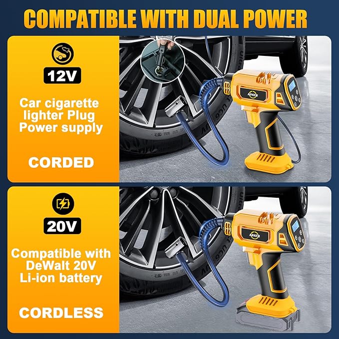Cordless Tire Inflator Air Compressor for Dewalt 20V Max Battery,150PSI Portable Handheld Air Pump with Digital Pressure Gauge for Cars Motorcycles Bikes Sport Balls(Battery Not Included)