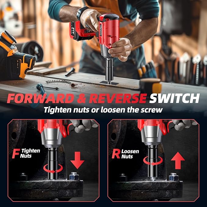 Cordless Impact Wrench, 480Ft-lbs (650N.m) 1/2 Inch Impact Gun Brushless, 3300RPM Electric Impact Wrench, 2x 4.0Ah Batteries, 4 Sockets, Charger, Power Impact Driver for Car Home