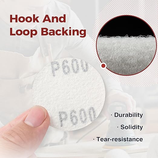 S SATC 100PCS 2 Inch Hook and Loop Sanding Discs No-Hole Sandpaper 600 Grit Orbital Sander Pads for Sanders Drill Aluminum Oxide Sandpaper Discs for Woodworking Wood Automotive Metal