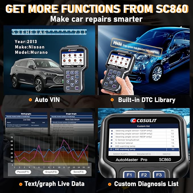 CGSULIT All System OBD2 Scanner, SC860 Code Reader with 8 Services, ABS Bleeding/EPB/Oil/SAS/TPS Reset, Battery Registration, Injector Coding, Car Scanner Diagnostic for All Cars, Free Update
