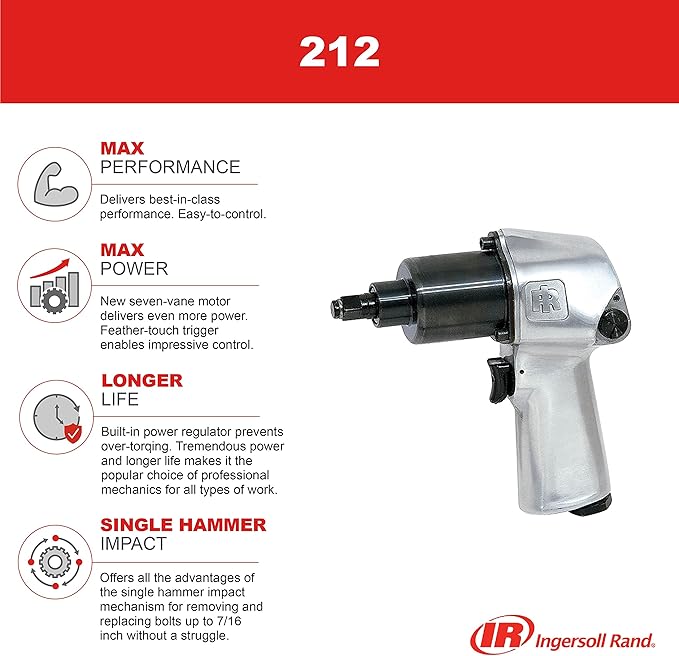 Ingersoll Rand 212 3/8" Air Impact Wrench, 150 ft-lbs Max Torque, Super Duty, Pistol Grip