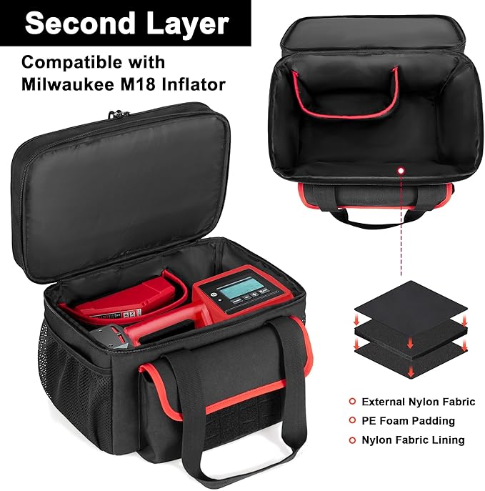 Air Compressor Carrying Bag Compatible with Milwaukee M18 18V Cordless Tire Inflator 2848-20, Tire Inflator Storage Bag Fit for Milwaukee M18 Inflator, Hand Tools, Battery, Charger, Black