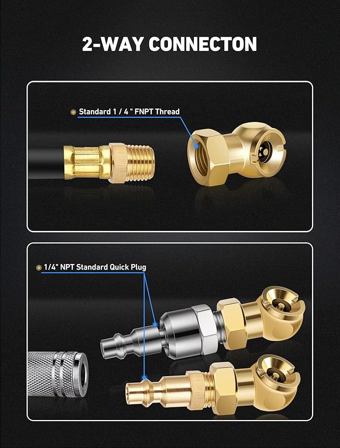 2-Packs Closed Ball Air Chucks, Portable Tire Air Inflate Chuck with 360° Swivel & 1/4" NPT Standard Quick Plug, Tire Inflator Gauge Nozzle for Air Compressor Accessories