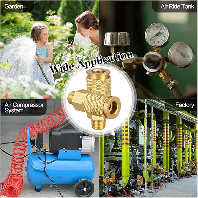 Air Coupler and Plug Kit, 10pcs Air Coupler and Plug Kit, 1/4 Inch NPT Industrial Brass Air Hose Fittings, Quick Connector Air Fittings for Automotive and Home (10pcs 1/4" MNPT Plug)