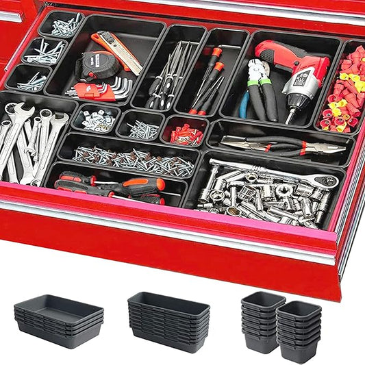 50 Packs Tool Box Organizer Tray Divider Set, Desk Drawer Organizer, Garage Organization and Storage Tool Box Accessories for Rolling Tool Chest Screw Cart Cabinet Workbench Small Hardware