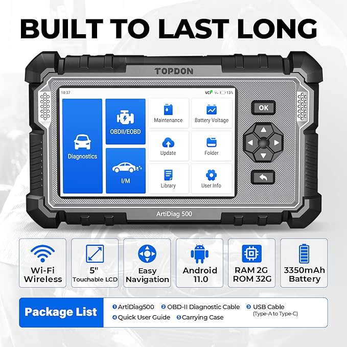 OBD2 Scanner TOPDON AD500 Oil/SAS/Throttle/TPMS/BMS/EPB Reset Engine/ABS/SRS/Transmission, Diagnostic Scan Tool, AutoVIN, Car Check Engine Code Reader with Battery Test, Lifetime Wi-Fi Free Update