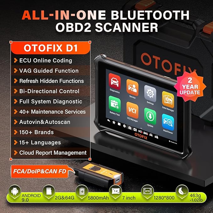 OTOFIX D1 Automotive Diagnostic Tool[ 2-Year Free Update],2025 Bi-Directional Scan Tool,ECU Coding,40+ Resets,FCA AutoAuth, All Systems Diagnosis,CAN FD & DoIP,Upgraded of D1 Lite