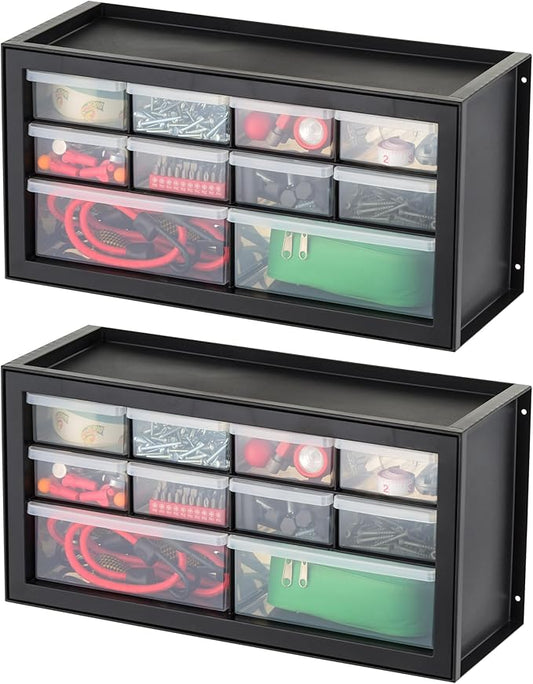 IRIS USA Screw Organizer, Hardware Storage Organizer, 10 Drawer Parts Cabinet, 2 Pack, Plastic Drawer Storage for Hardware Crafts, Small Parts, Nuts and Bolts, Tool Storage, Scrapbook Art Hobby, Black