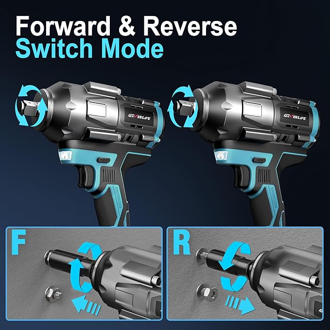 1000N.m (738Ft-lbs) Brushless Impact Wrench, 1/2" Cordless Impact Gun w/ 2x 5.0Ah Battery, Fast Charger & 6 Sockets, 3800RPM Electric Impact Driver for Truck Car/Home DIY/Industry