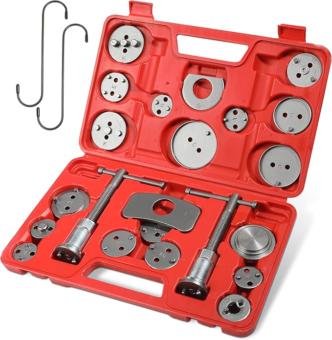 YAKEFLY 24Pieces Brake Caliper Tool,Universal Disc Brake Caliper Wind Back Tool and Piston Compression Sets,Heavy Duty Brake Caliper Compression Tool Caliper Piston Tool (Red)