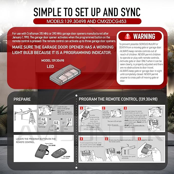 3 for CMXZDCG453 Universal Sears Craftsman Garage Door Opener Remote 3-Year-Warranty