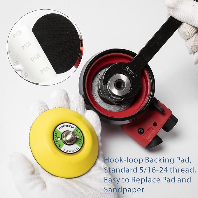 3 inch Mini Palm Air Sander, 3/32 Orbit, MAX12,000 RPM, Random Orbital Pneumatic Polisher with 12 sandpapers and 1 extra hook-loop backing pad (3inch)