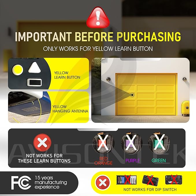 3 for 893LM LiftMaster Garage Door Opener Remote Yellow Learn Button Security2.0+ MyQ 3-Year-Warranty