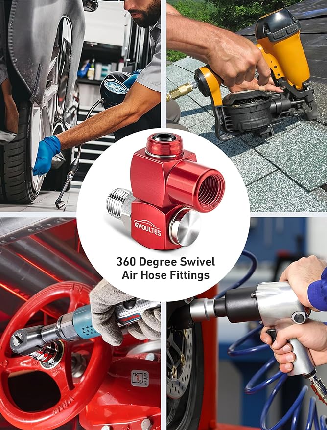 2-Packs 1/4" NPT 360 Degree Swivel Air Hose Fittings, No Leakage Air Hose Connector with 1/4 Inch MNPT Quick Connect, Swivel Air Fittings for Air Hose Air Compressor Attachments