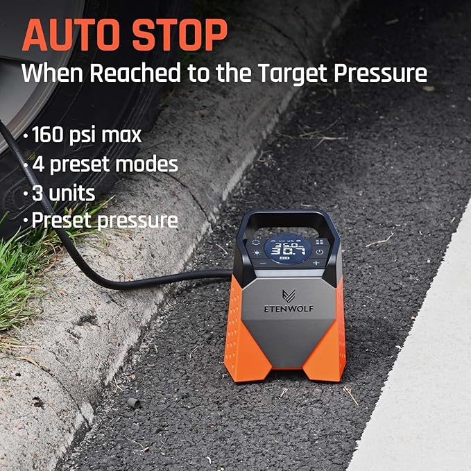 ETENWOLF ZEPHYR S3 Tire Inflator Portable Air Compressor, 1 Min Fast Inflation and 100% Duty Cycle, 160 PSI Air Pump for Cars, SUVs, Bikes, Balls (Dark Cyan)