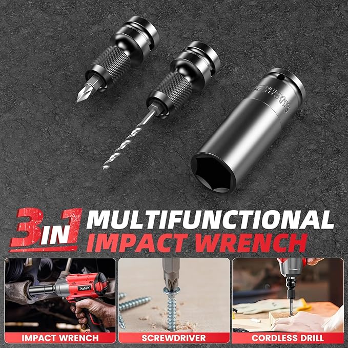 Cordless Impact Wrench, 480Ft-lbs (650N.m) 1/2 Inch Impact Gun Brushless, 3300RPM Electric Impact Wrench, 2x 4.0Ah Batteries, 4 Sockets, Charger, Power Impact Driver for Car Home