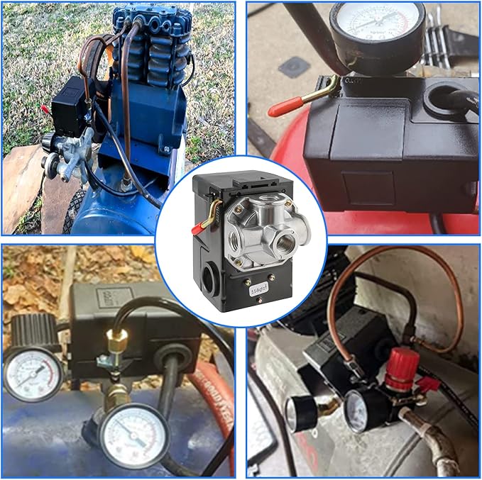 Air Compressor Pressure Switch Replacement LF10-4H with 95-125 PSI Range and 20A Rating, 4-Port