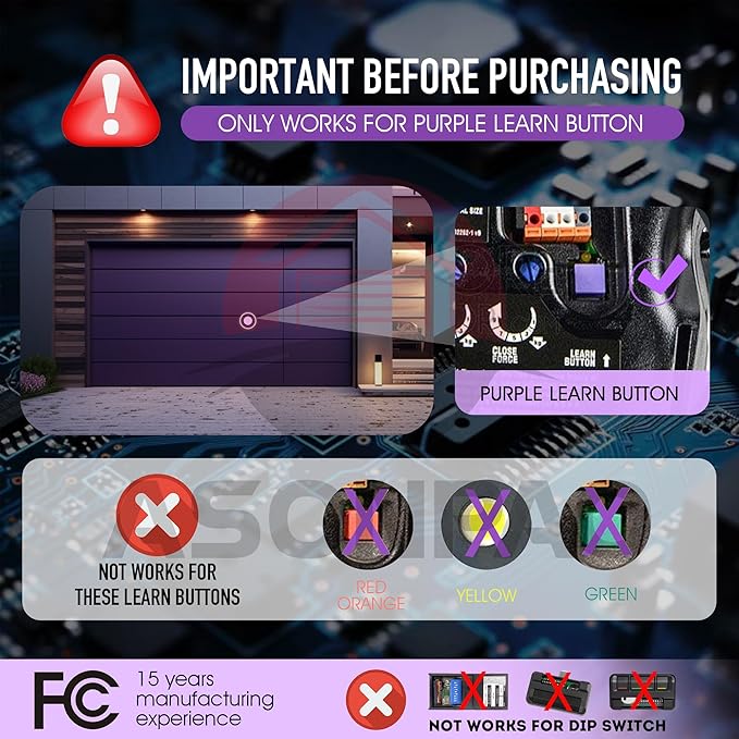371LM 950CD Liftmaster Chamberlain Garage Door Opener Remote (Only for Purple Learn Button) 315MHZ Security+ (1Pack) 3-Year-Warranty