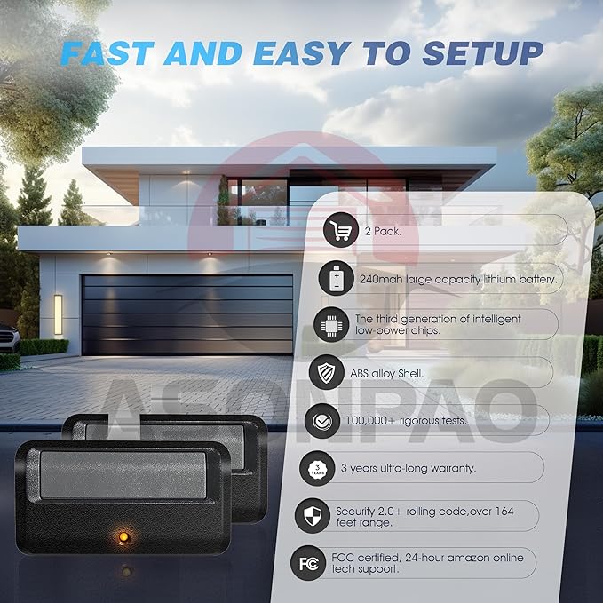 2X 891LM LiftMaster Garage Door Opener Remote Security+ 2.0 myQ(Yellow Learn Button) 3-Year-Warranty Long-Life Lithium Battery Ultra-Long Range