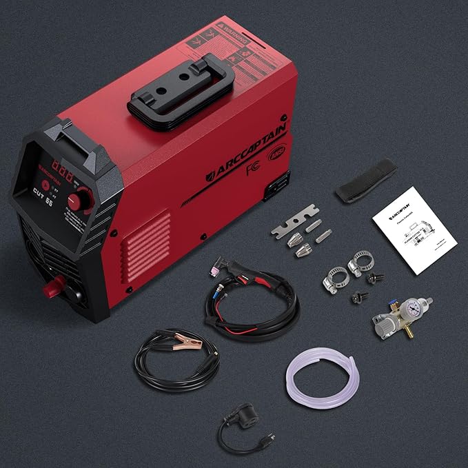 ARCCAPTAIN 55A Plasma Cutter, Non-Touch Pilot ARC High-Frequency Air Plasma Cutting Machine, 110/220V Dual Voltage IGBT Inverter, 1/2" Clean Cut, Post Flow,2T/4T, and 1/4" - 18 NPT, for Beginners DIY