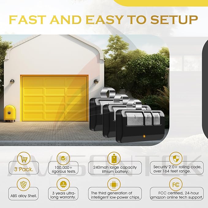 3 for 893LM LiftMaster Garage Door Opener Remote Yellow Learn Button Security2.0+ MyQ 3-Year-Warranty