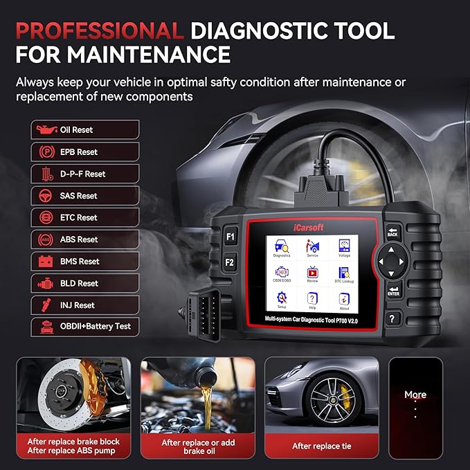 iCarsoft Auto Diagnostic Scanner P700 V2.0 for Porsche with Engine/Transmission/ABS/Airbag Diagnosis Scan,OBD2 Code Reader with Oil Reset EPB ETC+Battery/O2 Sensor/EVAP Test