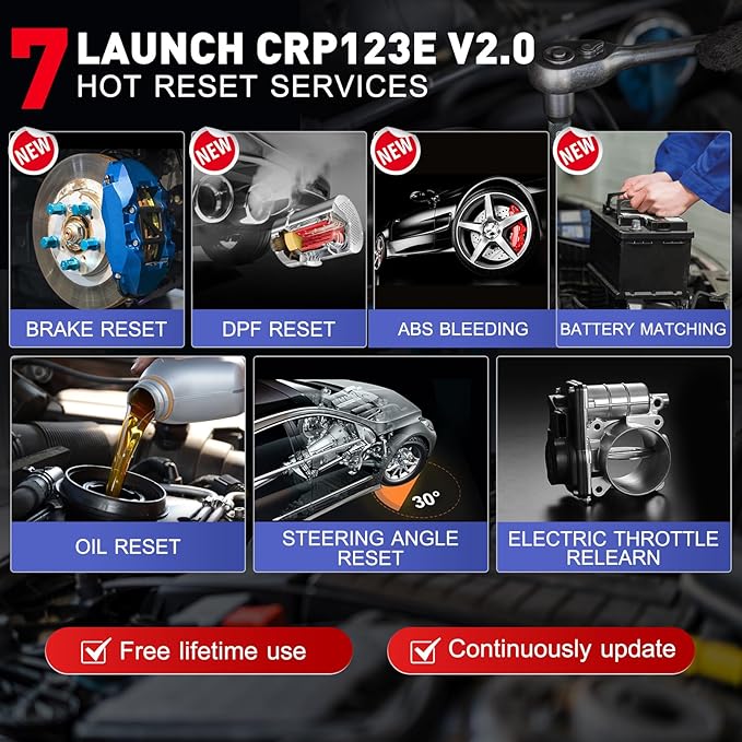LAUNCH CRP123E V2.0 OBD2 Diagnostic Scan Tool, Engine ABS SRS Transmission Car Scanner Code Reader, Oil/EPB/DPF/SAS/BAS/BMS Reset Throttle Relearn, Lifetime Fr-ee Update, (Upgraded CRP123)