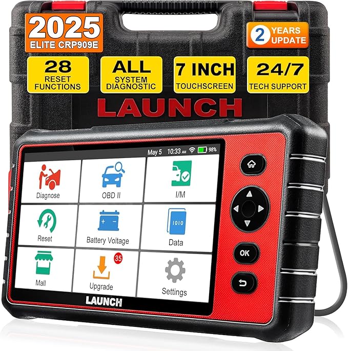 LAUNCH CRP909E Elite Full System OBD2 Scanner,2025 OE-Level Car Diagnostic Scan Tool,28+ Reset Service,TPMS,SAS,DPF,ABS Bleeding,2 Years Free Update