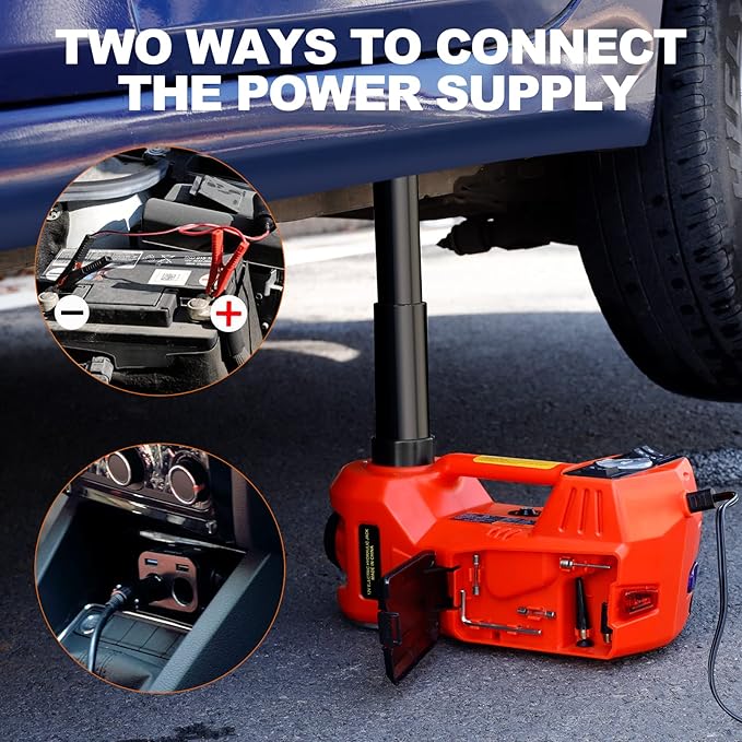 Electric Car Jack Kit, 5 Ton Hydraulic Car Jack with Inflator Pump, 12V Portable Car Jack with LED Light for SUV MPV Sedan, Lifting Range 6 to 17.7 Inch (Red)