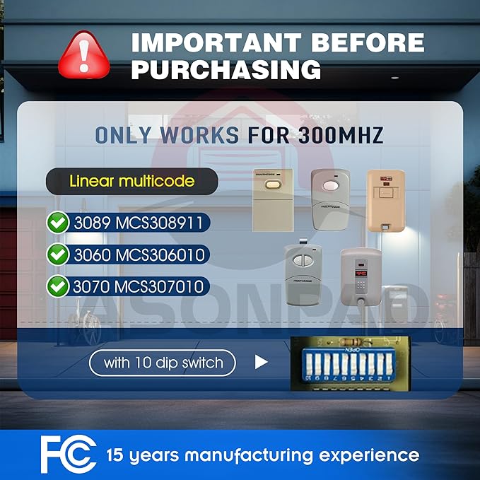 3 for Multicode Gate Opener Remote 3060 3089 308911 3070 Multicode Garage Door Opener Remote 3-Year-Warranty