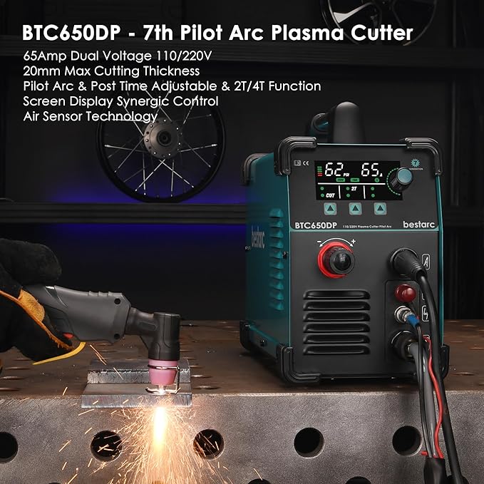 Plasma Cutter, Pilot Arc BTC650DP 7th Generation 65Amps With [Air Sensor Technology] Dual Voltage 110/220V Digital Plasma Cutting Machine (BTC650DP 7GEN 110/220V)