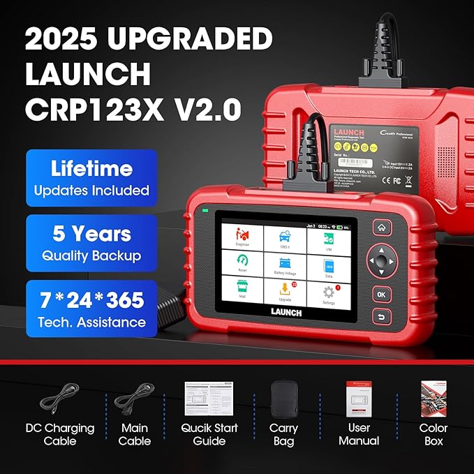 Launch OBD2 Scanner CRP123X V2.0, 2025 Lifetime Update WiFi Scan Tool, Engine at SRS Airbag Scanner, 7 Resets Diagnostic Scanner, Code Reader for All Cars, AutoVIN, FCA SGW, Voltage Monitor
