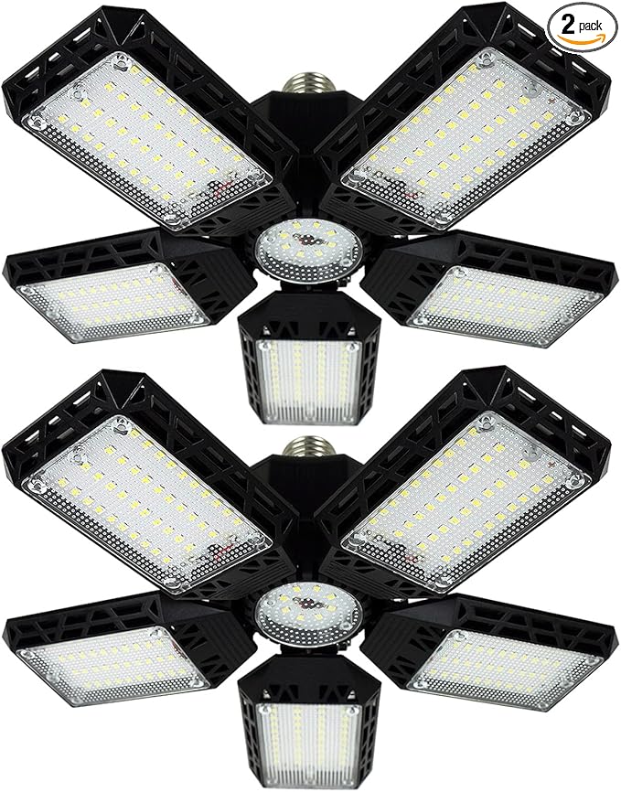 2Pack LED Garage Lights, 160W 16000LM LED Garage Ceiling Light 6500K LED Shop Light With 5+1 Deformable Panels, Screw in E26/E27 Socket LED Bulbs for Garage Basement Workshop Warehouse Barn Attic