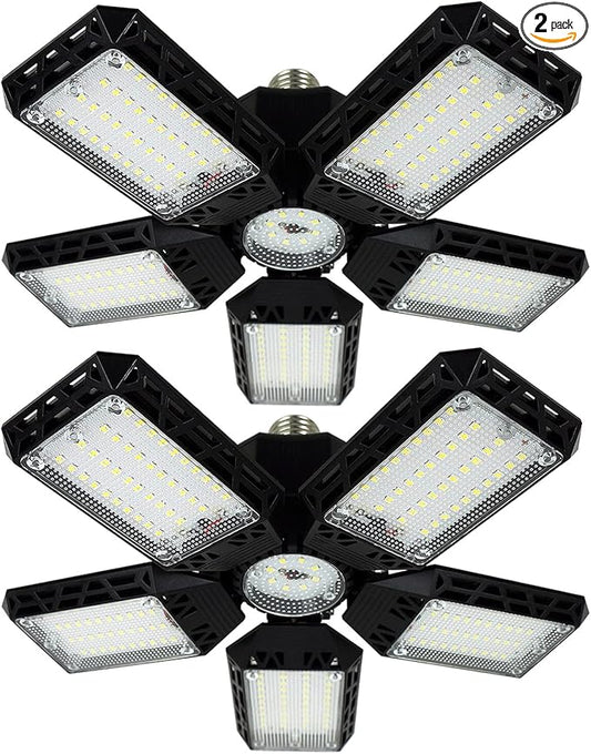 2Pack LED Garage Lights, 160W 16000LM LED Garage Ceiling Light 6500K LED Shop Light With 5+1 Deformable Panels, Screw in E26/E27 Socket LED Bulbs for Garage Basement Workshop Warehouse Barn Attic