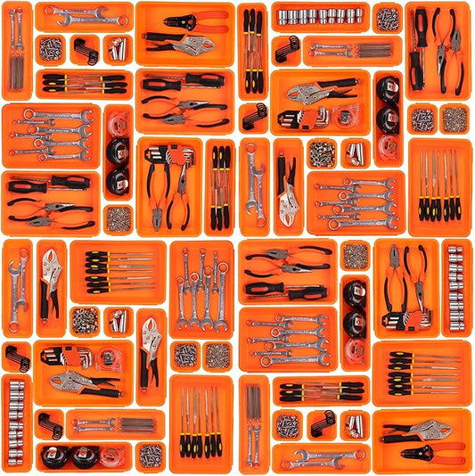 45 Pack Tool Box Organizer Tool Tray Dividers, Toolbox Drawer Organizers Storage Trays for Rolling Tool Chest, Work Bench Cabinet Bins, Hardware Parts Screw Nut Bolt Small Tools Organization - Orange