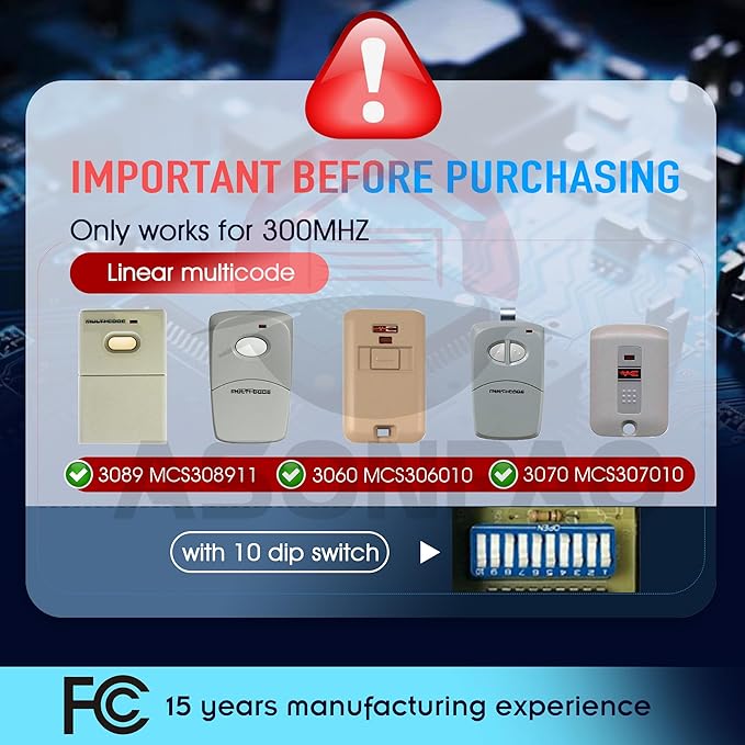 2 for Multicode Gate Opener Remote,3060 MCS306010 Garage Door Opener 3-Year-Warranty Long-Lasting Alkaline Battery Ultra Long Range