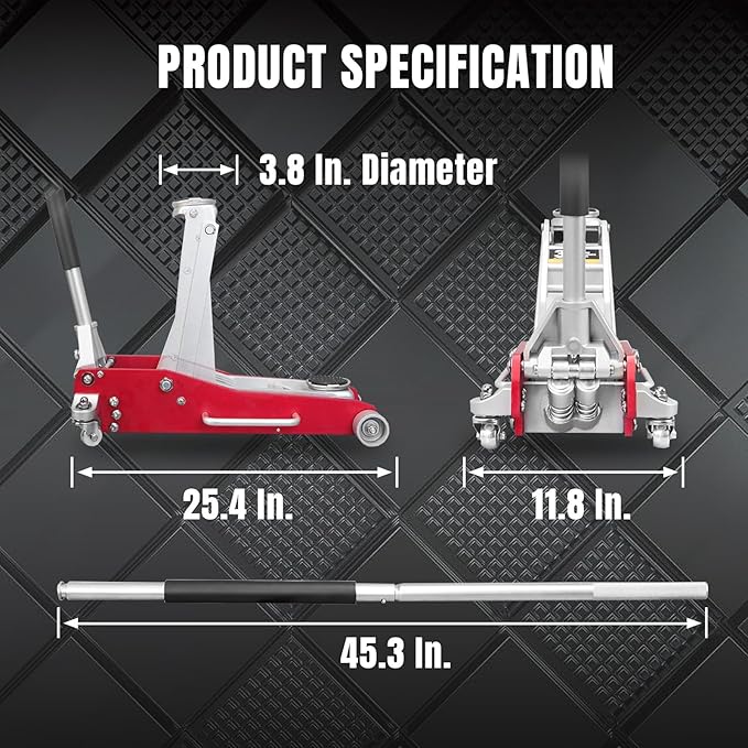 BIG RED AT830003XLR-1 Torin Low Profile Aluminum Floor Jack with Double Quick Lift Pump, 3 Ton (6,000 lb.) Capacity, Red